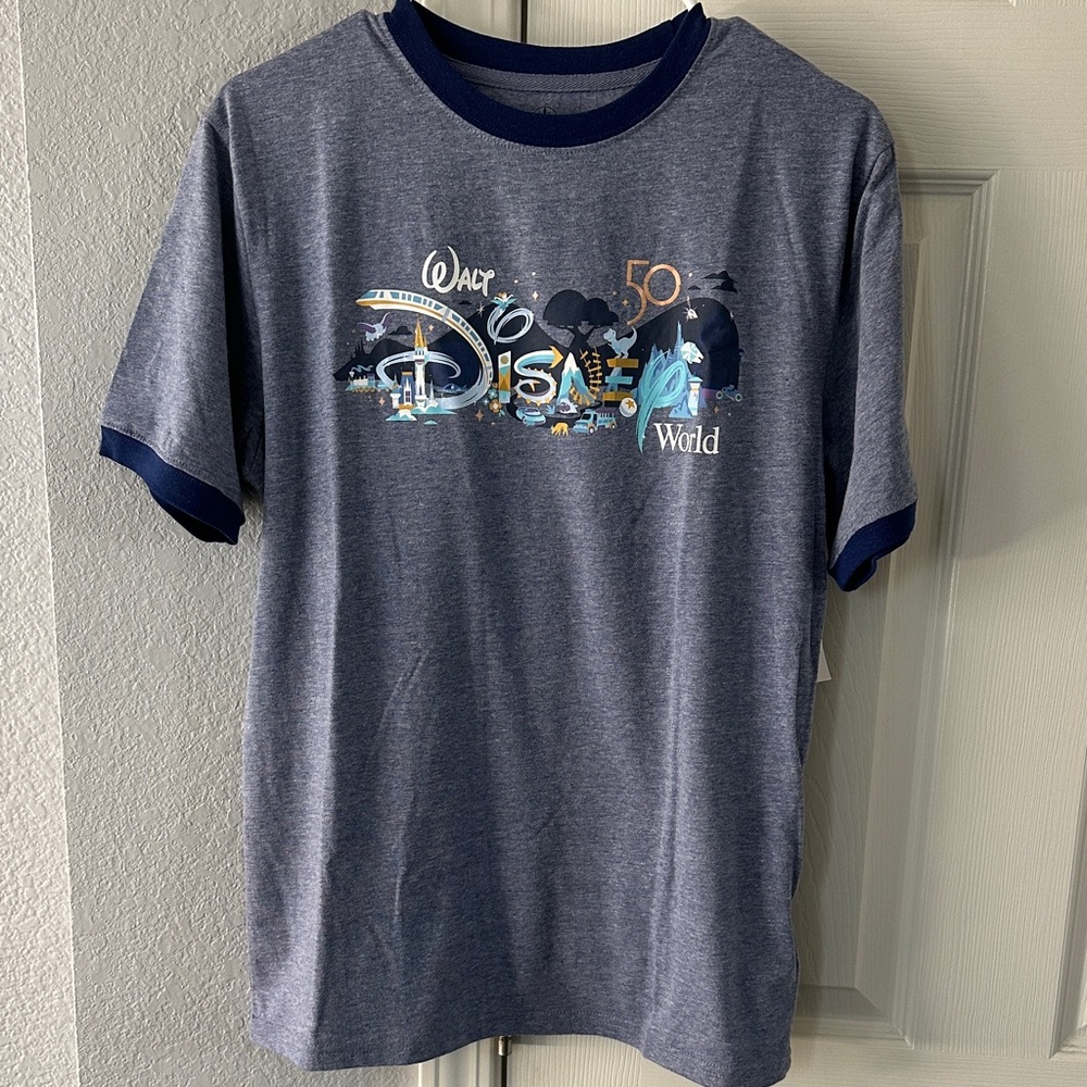 NWT Walt Disney World 50th Anniversary blue ringer t shirt sz Small